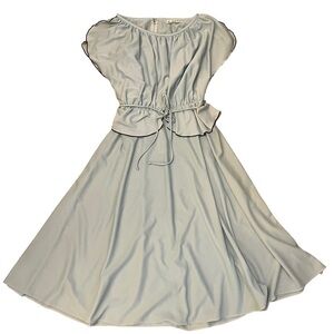 Vintage 70s Harold Williams Light Blue/Green Flowy Maxi Dress Black Trim Pelham